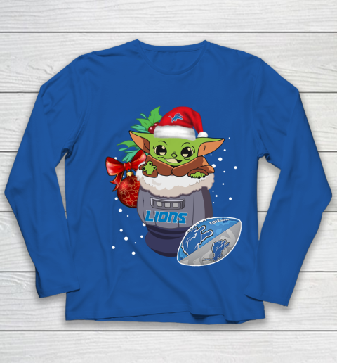 Detroit Lions Christmas Baby Yoda Star Wars Funny Happy NFL Youth Long Sleeve 9