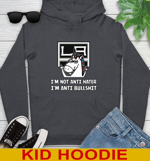 Los Angeles Kings NHL Hockey Unicorn I'm Not Anti Hater I'm Anti Bullshit Youth Hoodie 9