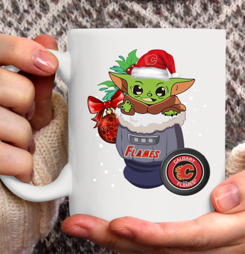 Calgary Flames Christmas Baby Yoda Star Wars Funny Happy NHL Ceramic Mug 11oz 2