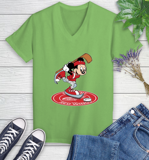 NHL Hockey Detroit Red Wings Cheerful Mickey Disney Shirt Women's V-Neck T-Shirt 10 NHL Hockey Detroit Red Wings Cheerful Mickey Disney Shirt Women's V-Neck T-Shirt - Image 10
