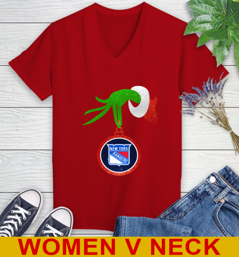 New York Rangers Grinch Merry Christmas NHL Hockey Women's V-Neck T-Shirt 12
