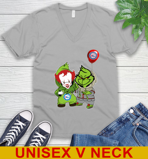 Philadelphia 76ers Baby Pennywise Grinch Christmas NBA Basketball V-Neck T-Shirt 4