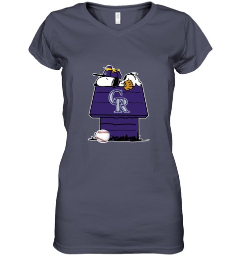 Colorado Rockies Snoopy And Woodstock Resting Together MLB Women's V-Neck T-Shirt