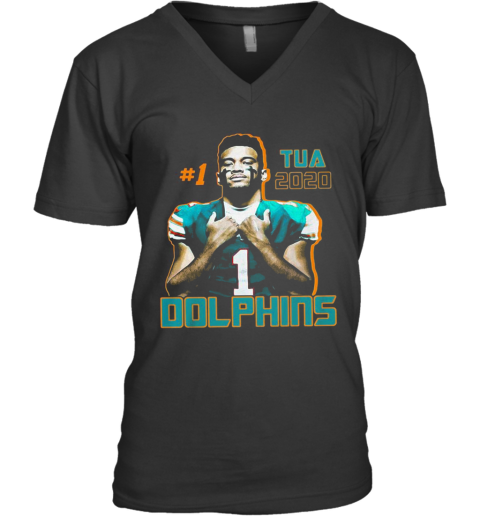 1 Tua Tagovailoa 2020 Miami Dolphins Football V-Neck T-Shirt
