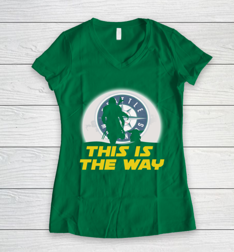 Seattle Mariners MLB Baseball Star Wars Yoda And Mandalorian This Is The Way Women's V-Neck T-Shirt 3
