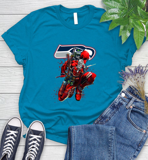 NFL Deadpool Marvel Comics Sports Football Seattle Seahawks Women's T-Shirt 7