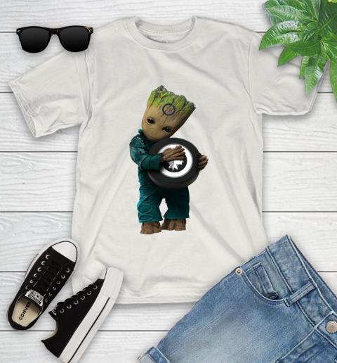 NHL Groot Guardians Of The Galaxy Hockey Sports Winnipeg Jets Youth T-Shirt 12