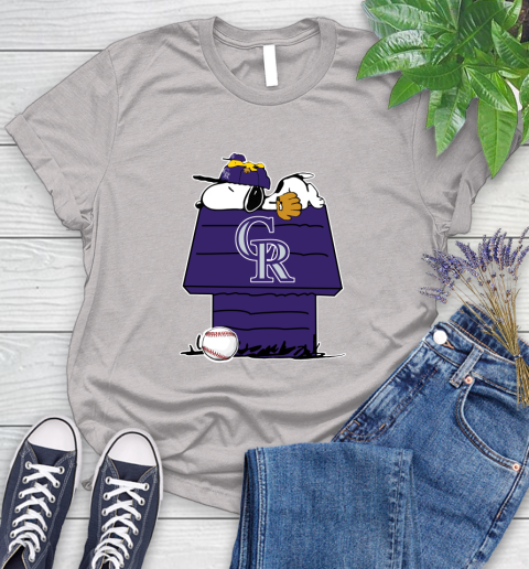 MLB Colorado Rockies Snoopy Woodstock The Peanuts Movie Baseball T Shirt Women's T-Shirt 10