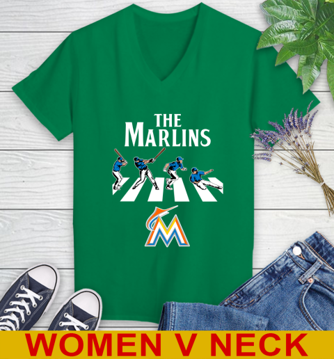 MLB Baseball Miami Marlins The Beatles Rock Band Shirt Women's V-Neck T-Shirt 5