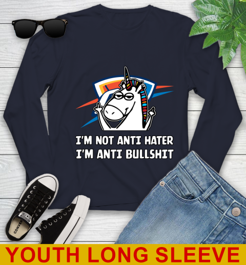 Oklahoma City Thunder NBA Basketball Unicorn I'm Not Anti Hater I'm Anti Bullshit Youth Long Sleeve 3
