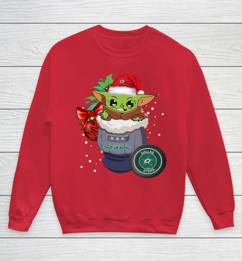 Dallas Stars Christmas Baby Yoda Star Wars Funny Happy NHL Youth Sweatshirt 9