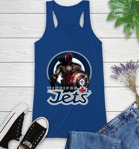 NHL Captain America Thor Spider Man Hawkeye Avengers Endgame Hockey Winnipeg Jets Racerback Tank 9