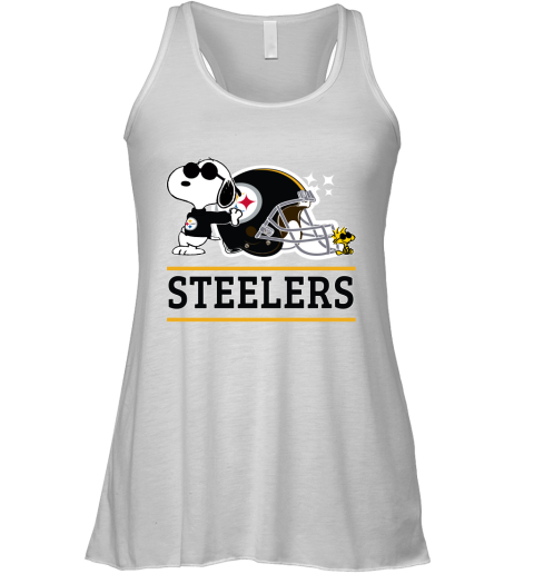 The Pittsburg Steelers Joe Cool And Woodstock Snoopy Mashup Racerback Tank
