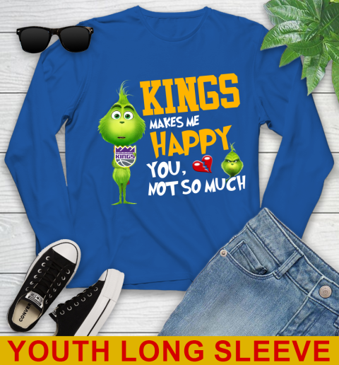 NBA Sacramento Kings Makes Me Happy You Not So Much Grinch Basketball Sports Youth Long Sleeve 10
