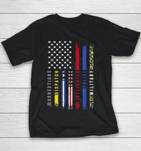 Thin Blue Line First Responders Hero Flag USA Salute Youth T-Shirt