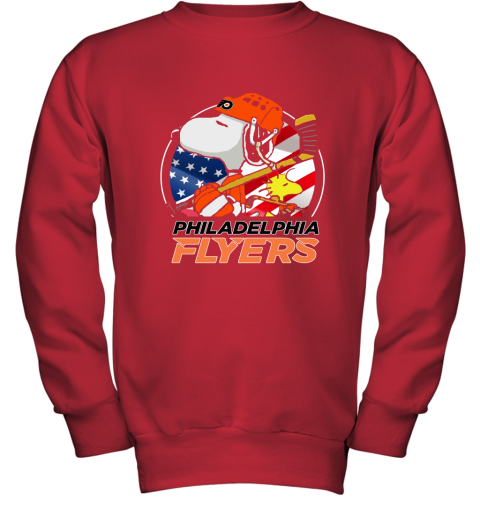 Philadelphia Flyers Ice Hockey Snoopy And Woodstock NHL Youth Sweatshirt