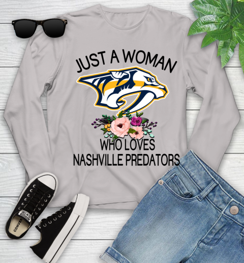 NHL Just A Woman Who Loves Nashville Predators Hockey Sports Youth Long Sleeve 9