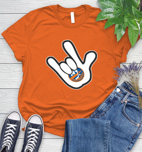 New York Islanders NHL Hockey Mickey Rock Hand Disney Women's T-Shirt 4