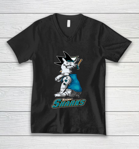 NHL My Cat Loves San Jose Sharks Hockey V-Neck T-Shirt