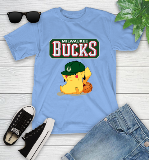 NBA Pikachu Basketball Sports Milwaukee Bucks Youth T-Shirt 11