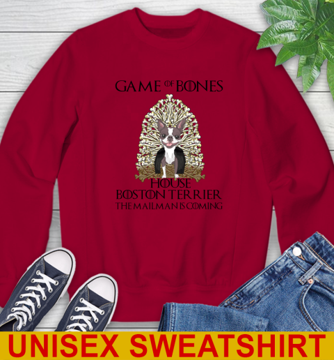 Game of bones house boston terrier dog the mailman is coming tshirt 28