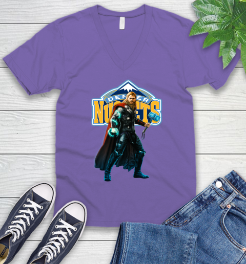 NBA Thor Avengers Endgame Basketball Denver Nuggets V-Neck T-Shirt 9
