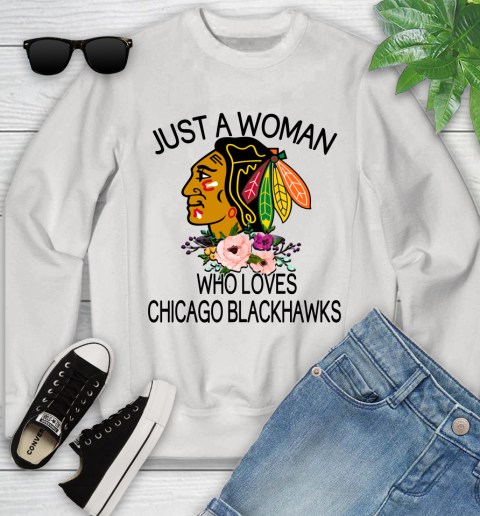 NHL Just A Woman Who Loves Chicago Blackhawks Hockey Sports Youth Sweatshirt