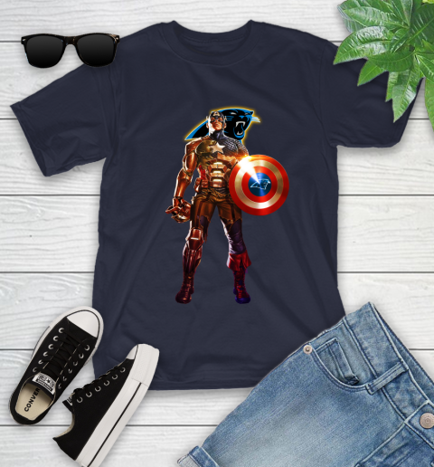 NFL Captain America Marvel Avengers Endgame Football Sports Carolina Panthers Youth T-Shirt 3
