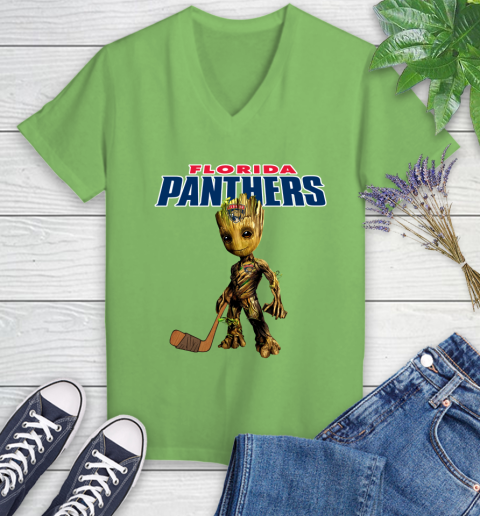 Florida Panthers NHL Hockey Groot Marvel Guardians Of The Galaxy Women's V-Neck T-Shirt 11