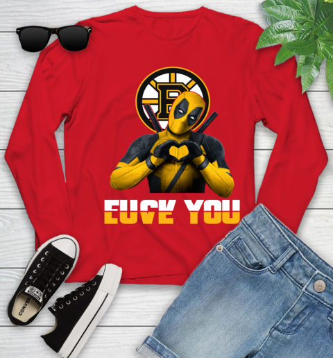 NHL Boston Bruins Deadpool Love You Fuck You Hockey Sports Youth Long Sleeve 11