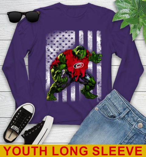 Carolina Hurricanes Hulk Marvel Avengers NHL Hockey American Flag Youth Long Sleeve 4