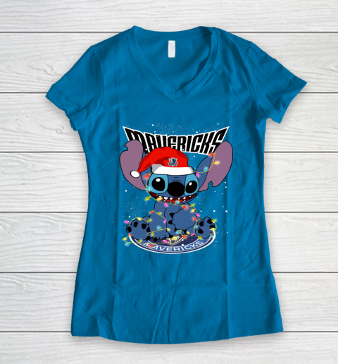 Dallas Mavericks NBA noel stitch Basketball Christmas Women's V-Neck T-Shirt 4