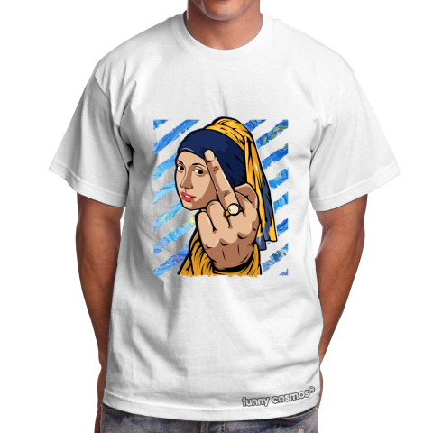 Girl with a Pearl Earring Middle Finger Funny T Shirt To Matching White Yellow Blue Shirts Jördan 2 Funny T Shirts