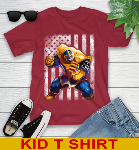 NBA Basketball Brooklyn Nets Thanos Marvel American Flag Shirt Youth T-Shirt 12