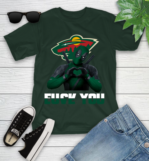 NHL Minnesota Wild Deadpool Love You Fuck You Hockey Sports Youth T-Shirt 5