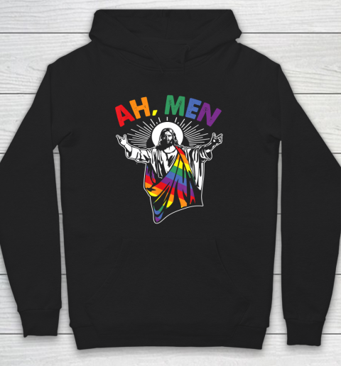 Ah Men Funny LGBT Gay Pride Jesus Rainbow Flag Christian Hoodie