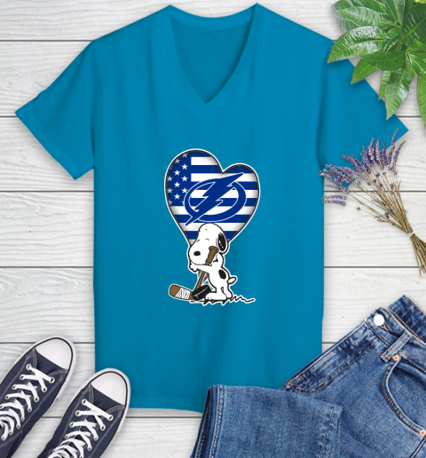 Tampa Bay Lightning NHL Hockey The Peanuts Movie Adorable Snoopy Women's V-Neck T-Shirt 7