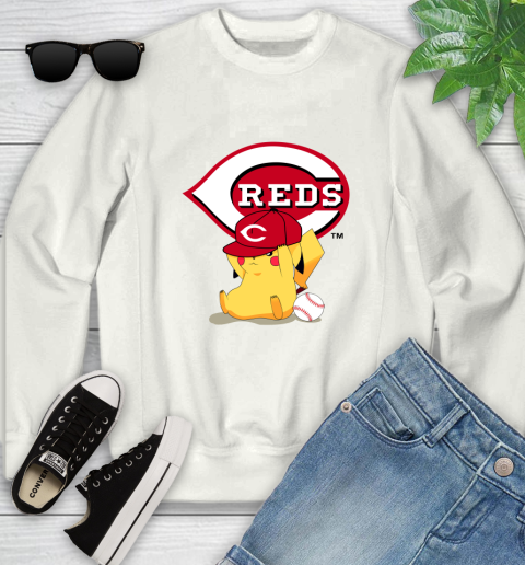 MLB Pikachu Baseball Sports Cincinnati Reds Youth Sweatshirt