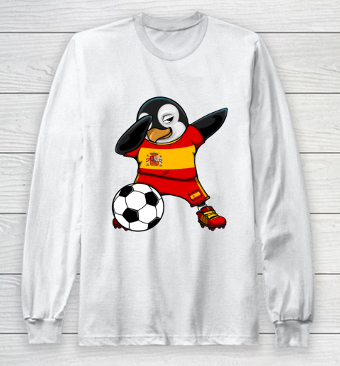 Dabbing Penguin Spain Soccer Fans Jersey Flag Football Lovers Long Sleeve T-Shirt