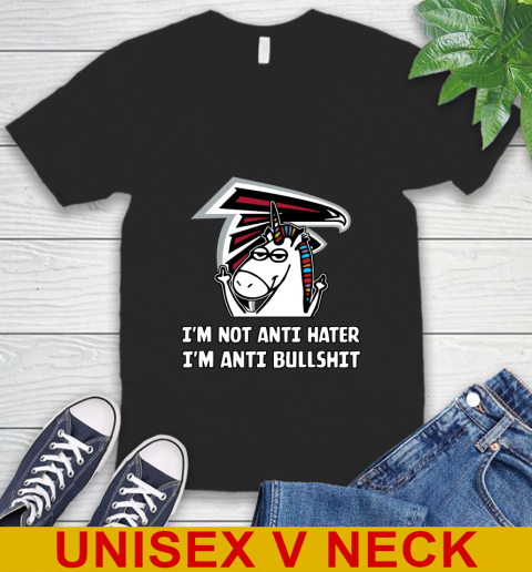 Atlanta Falcons NFL Football Unicorn I'm Not Anti Hater I'm Anti Bullshit V-Neck T-Shirt 2