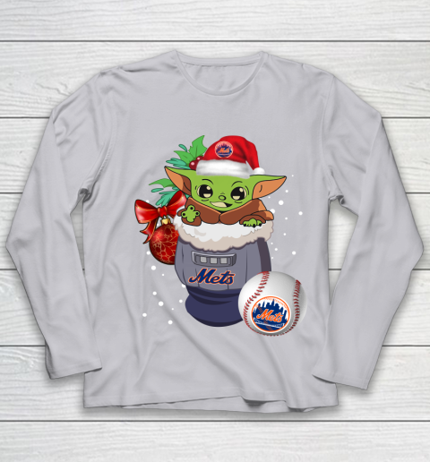 New York Mets Christmas Baby Yoda Star Wars Funny Happy MLB Youth Long Sleeve 5