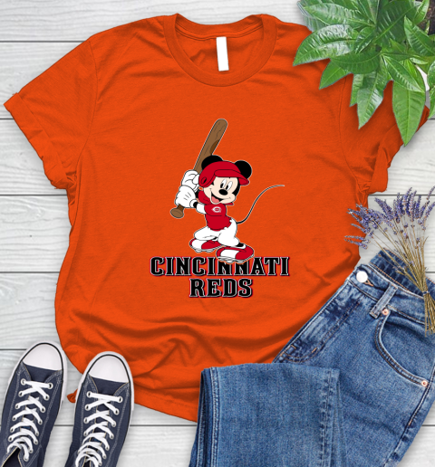 MLB Baseball Cincinnati Reds Cheerful Mickey Mouse Shirt Women's T-Shirt 4