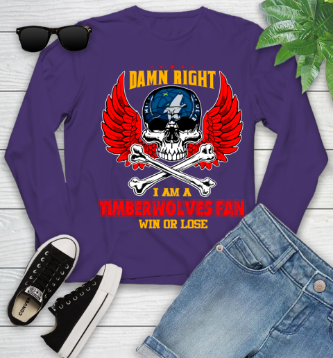 NBA Damn Right I Am A Minnesota Timberwolves Win Or Lose Skull Basketball Sports Youth Long Sleeve 4