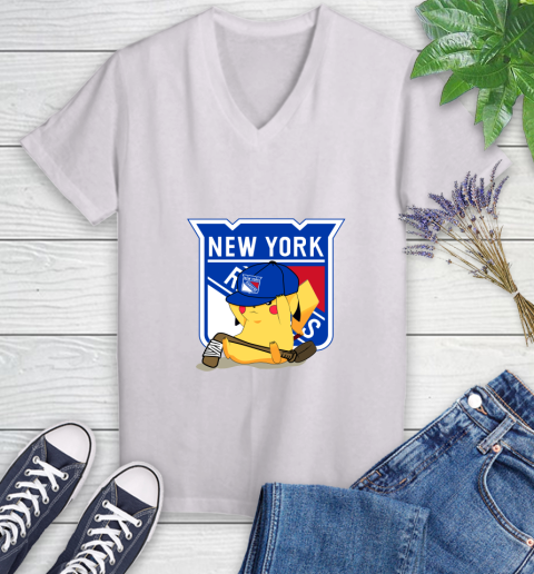 NHL Pikachu Hockey Sports New York Rangers Women's V-Neck T-Shirt