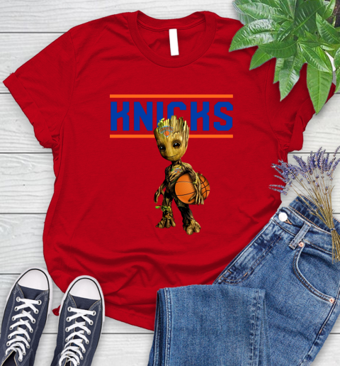 New York Knicks NBA Basketball Groot Marvel Guardians Of The Galaxy Women's T-Shirt 9