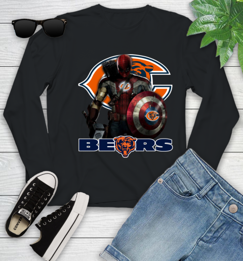 NFL Captain America Thor Spider Man Hawkeye Avengers Endgame Football Chicago Bears Youth Long Sleeve 2