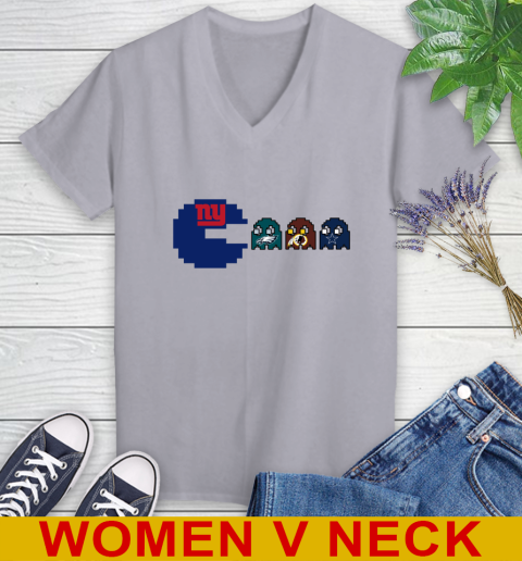 New York Giants NFL Football Pac Man Champion Women's V-Neck T-Shirt 5