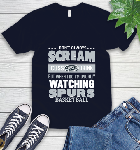 San Antonio Spurs NBA Basketball I Scream Cuss Drink When I'm Watching My Team V-Neck T-Shirt 2