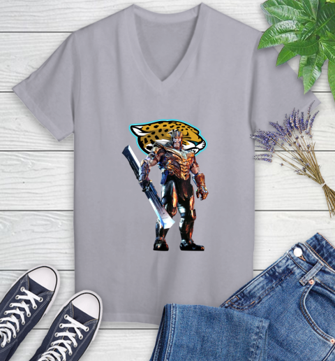 NFL Thanos Gauntlet Avengers Endgame Football Jacksonville Jaguars Women's V-Neck T-Shirt 4