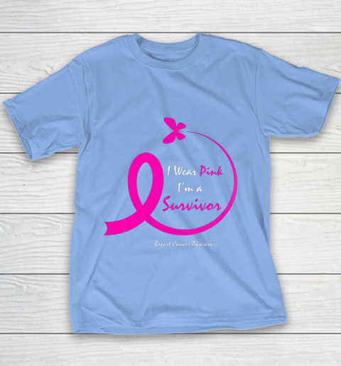 Womens Butterfly I Wear Pink I m A Survivor Breast Cancer Awareness Youth T-Shirt 8
